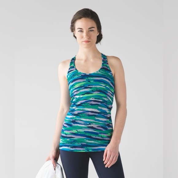 Lululemon Cool Racerback Seven Wonders Multi Blue Activewear Workout Tank Sz M - Picture 1 of 9